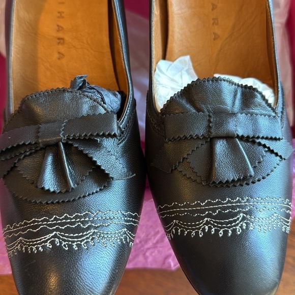 nib CHIE MIHARA Vintage Leather Low Heel Pumps with Bow Detail in Brown – size 9 - Picture 2 of 8